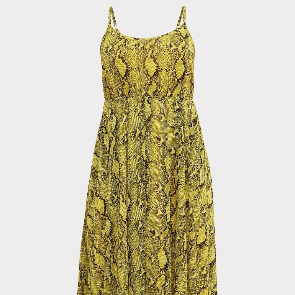 Torrid Neon Yellow Snakeskin Print Chiffon Midi Dress - SZ 0 / 12